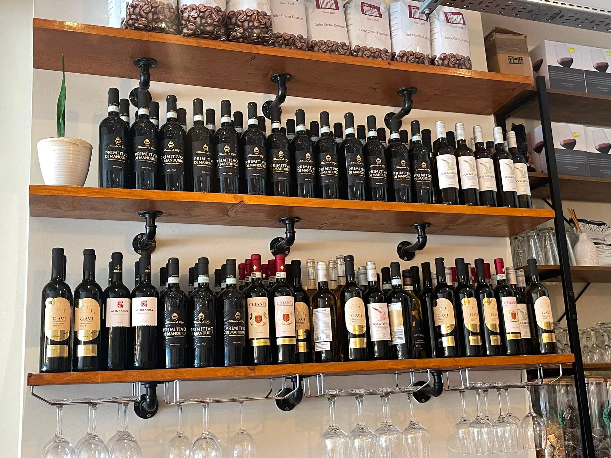 Greek and Italian wines on the shelf at Greek Unique